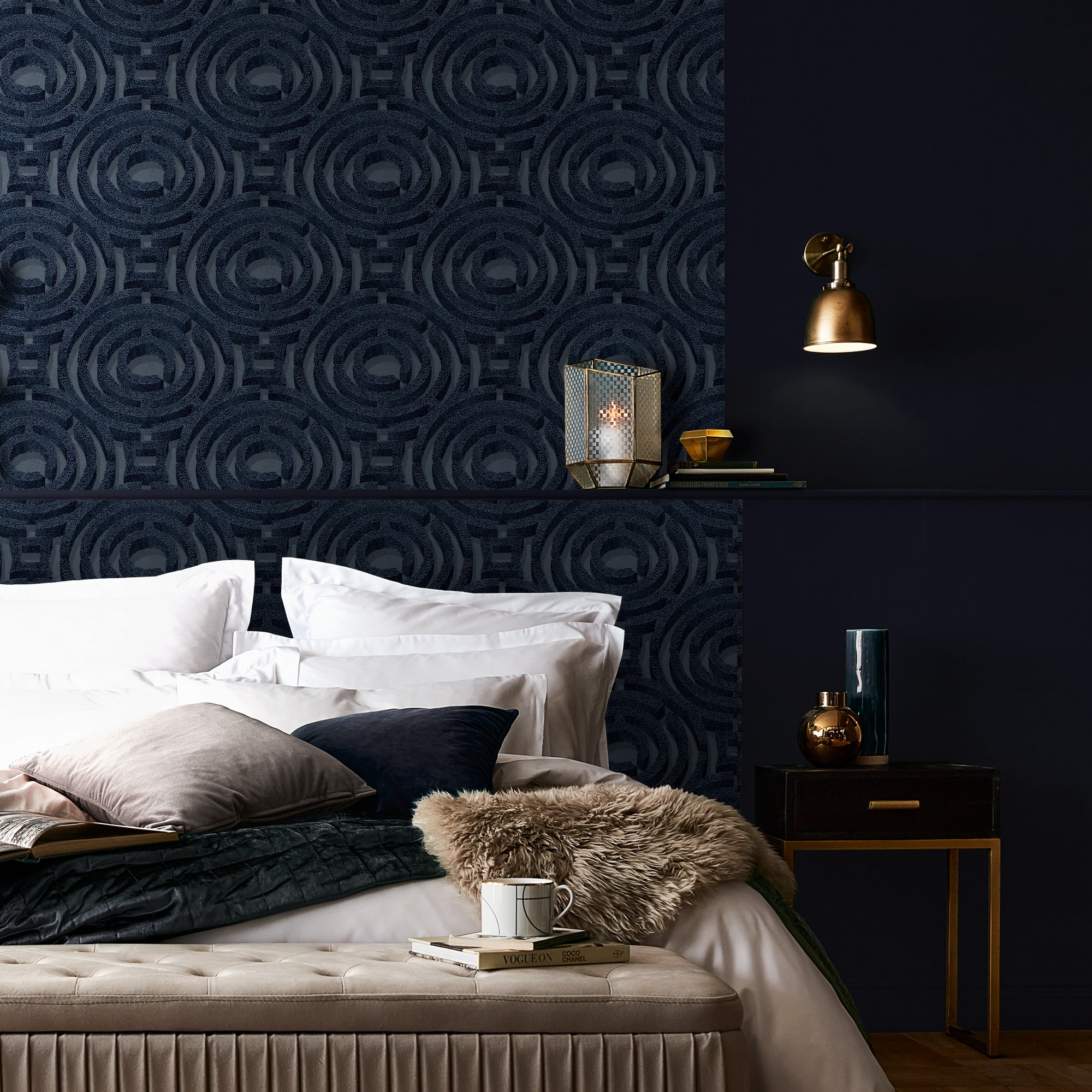 Alcazar Wallpaper 113936 By Graham Brown In Noche Blue